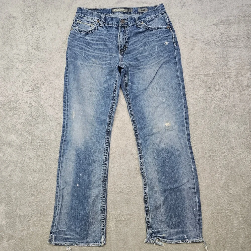 Tyler Straight Jeans Mens 34R Paint Splatter Raw Hem Distressed Denim